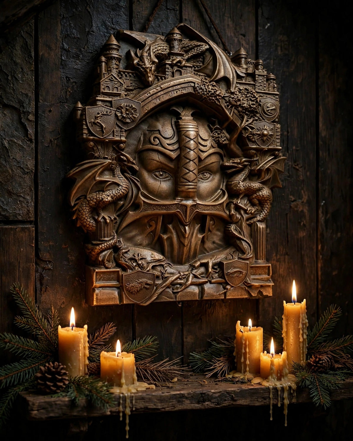 The Keepers (Guardians) Wooden Wall Panel — Hand-Carved Wood Art