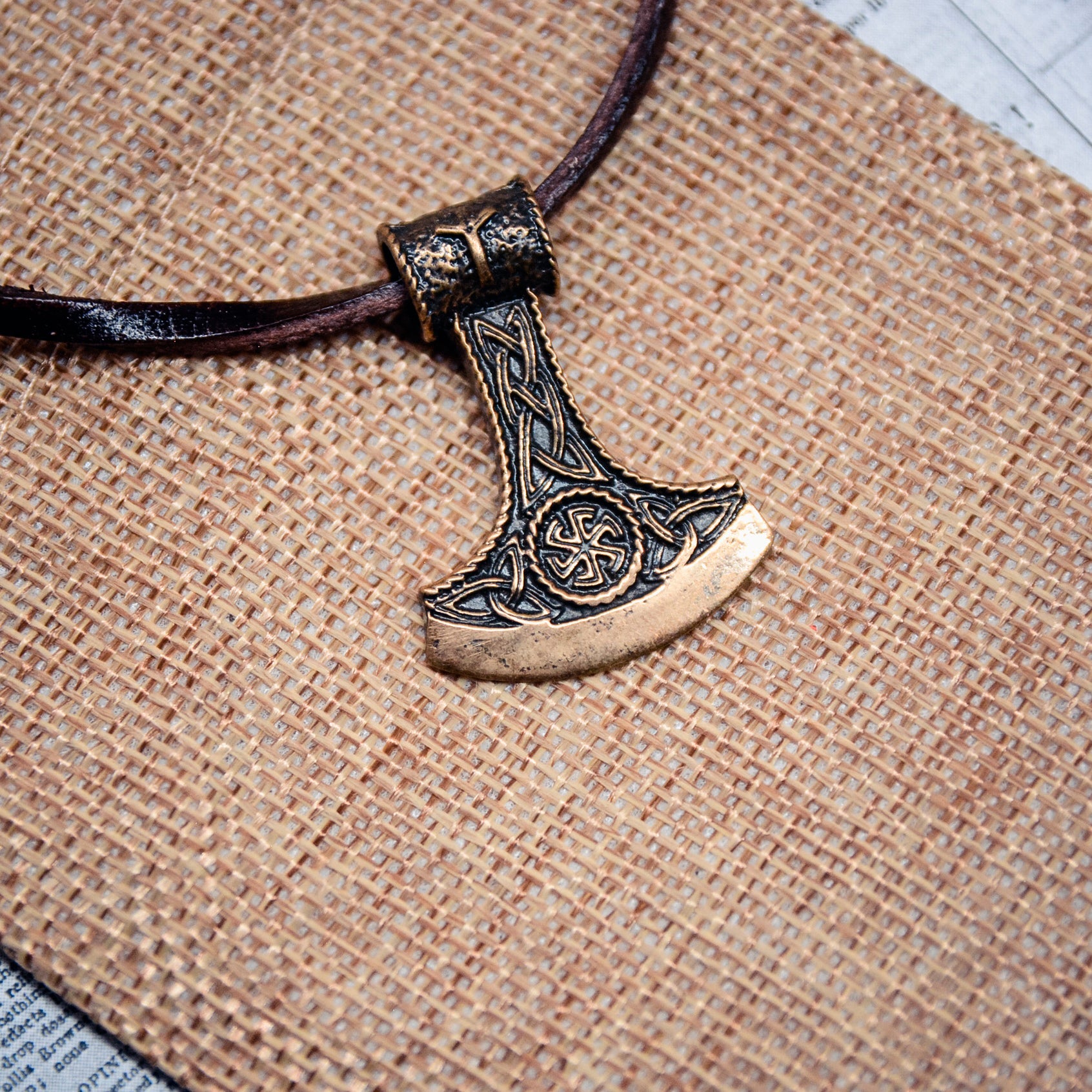 Perun's Axe Amulet, Natural Bronze — Viking & Norse Symbol Pendant