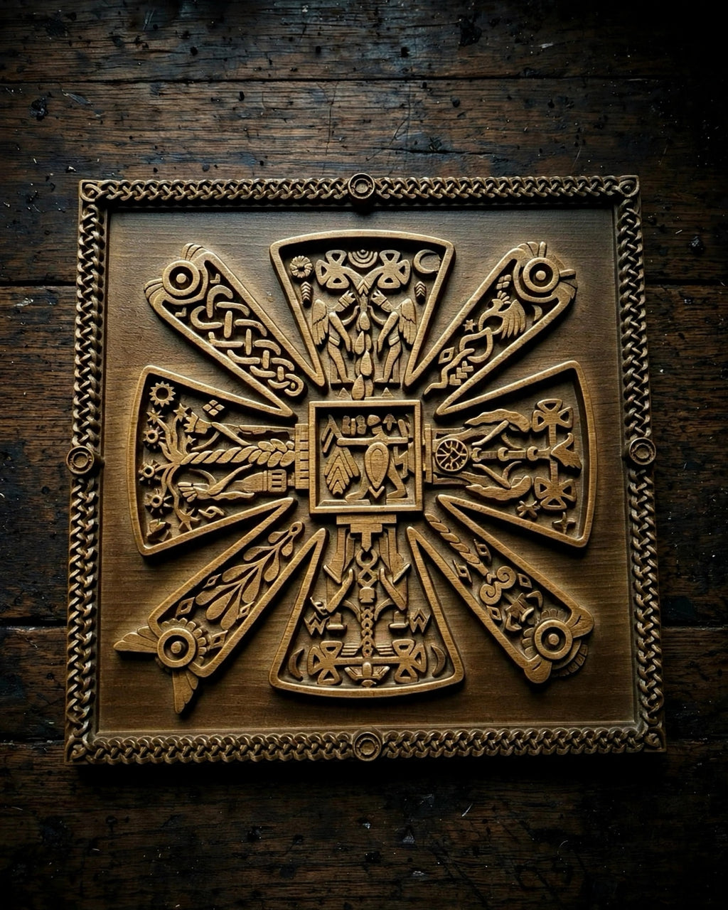Slavic Kres Wooden Wall Panel — Hand-Carved Wood Art
