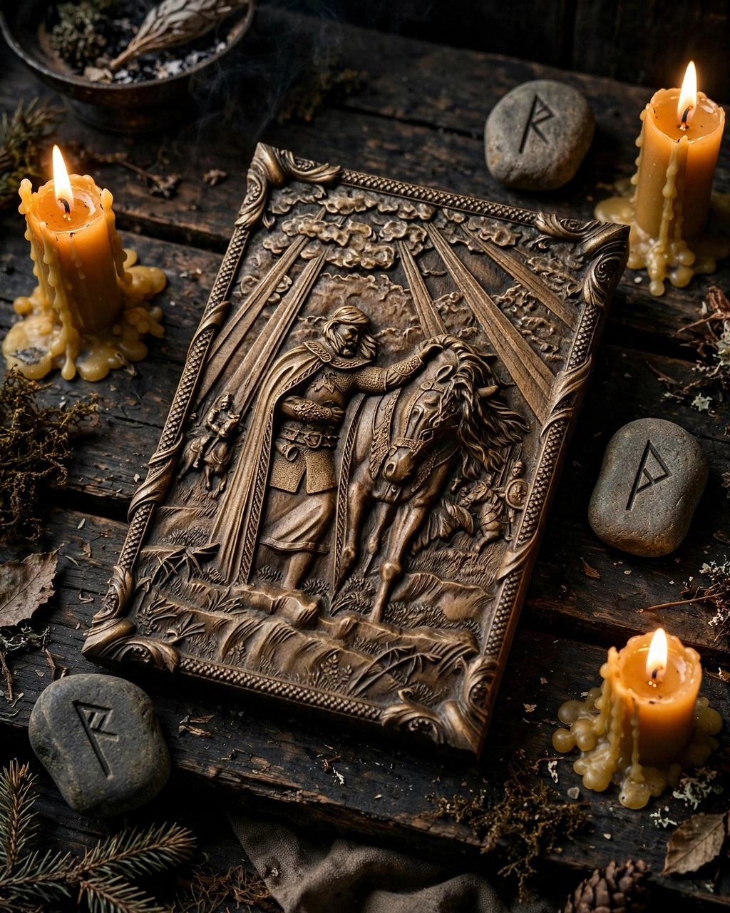 The Prophetic Oleg's Farewell to His Horse Wooden Wall Panel — Hand-Carved Wood Art
