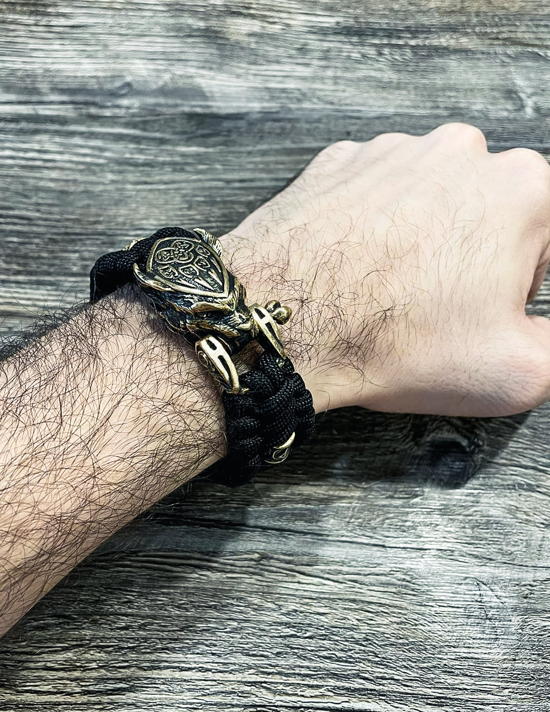 Lynx with Scandinavian Runes Bracelet, Paracord and Bronze