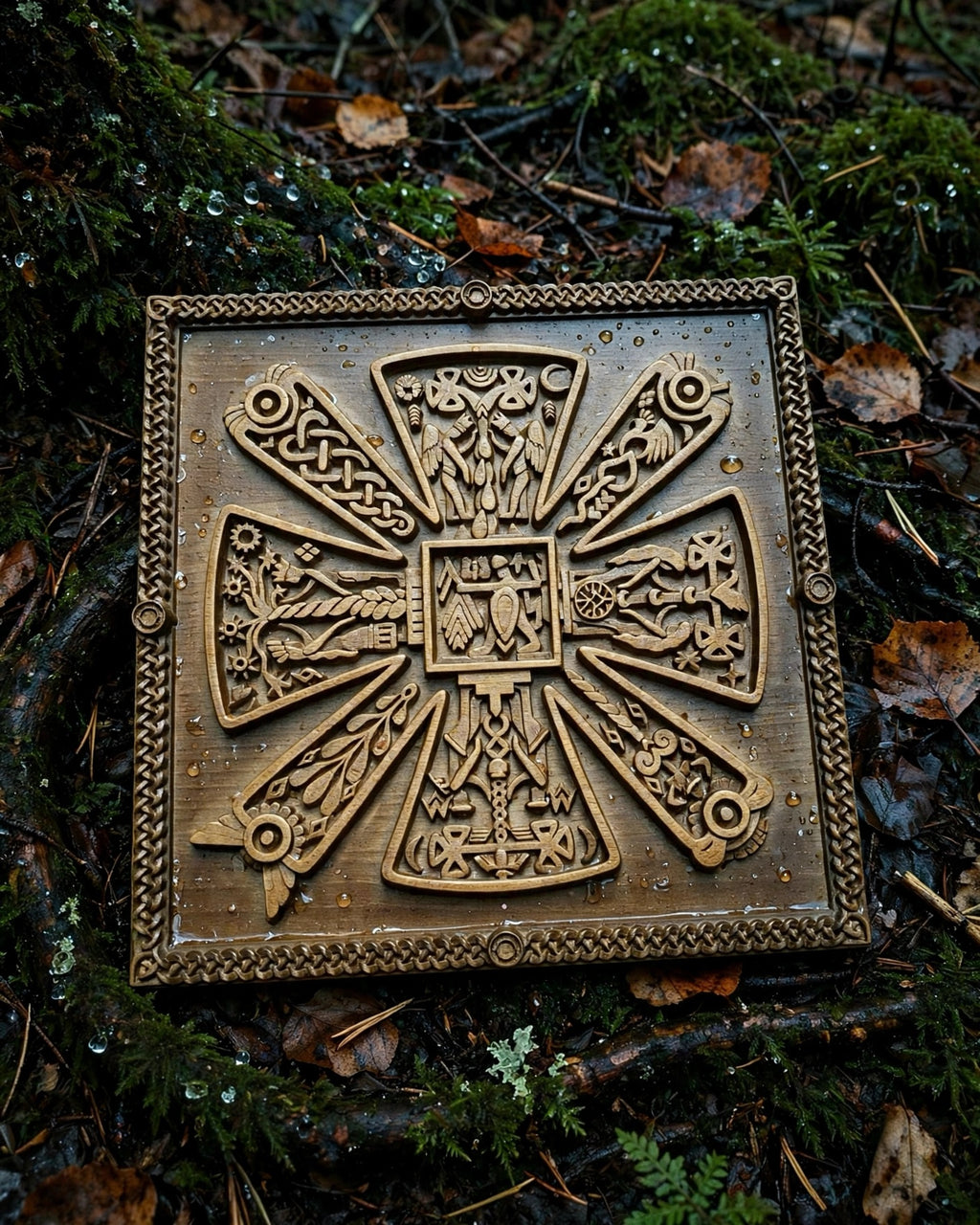 Slavic Kres Wooden Wall Panel — Hand-Carved Wood Art