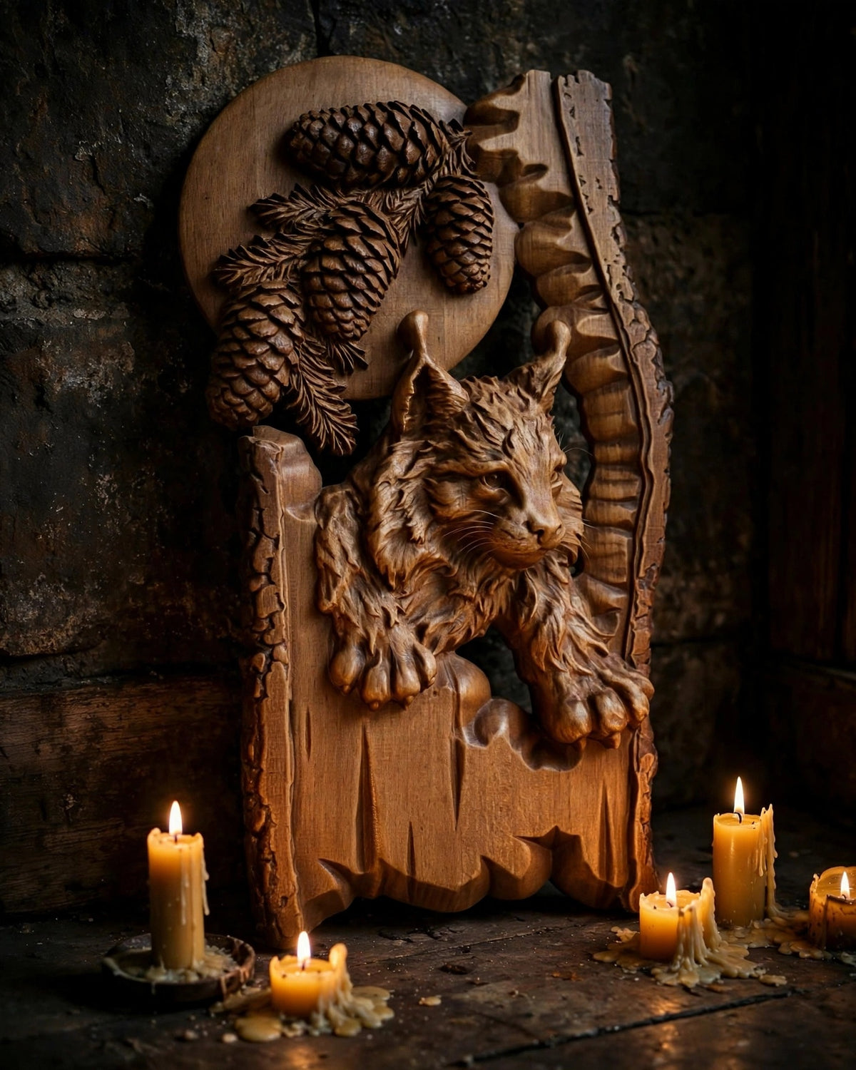 Lynx Wooden Wall Panel — Hand-Carved Wood Art