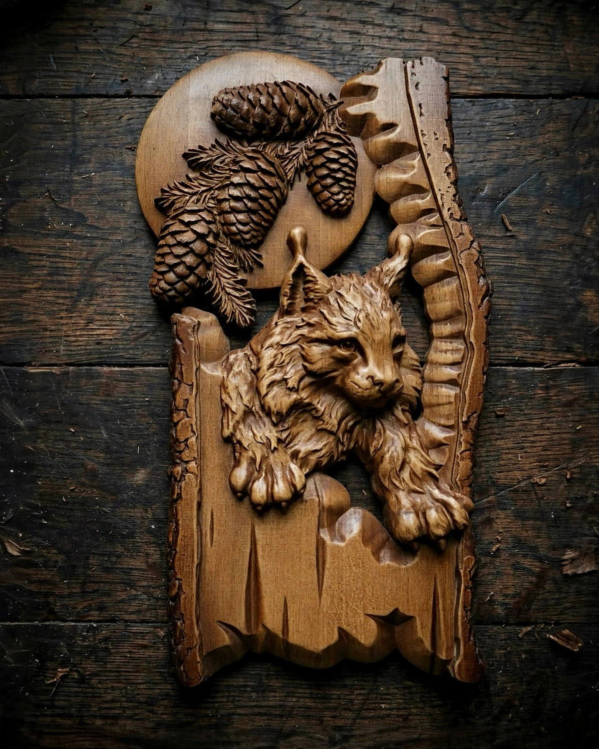 Lynx Wooden Wall Panel — Hand-Carved Wood Art