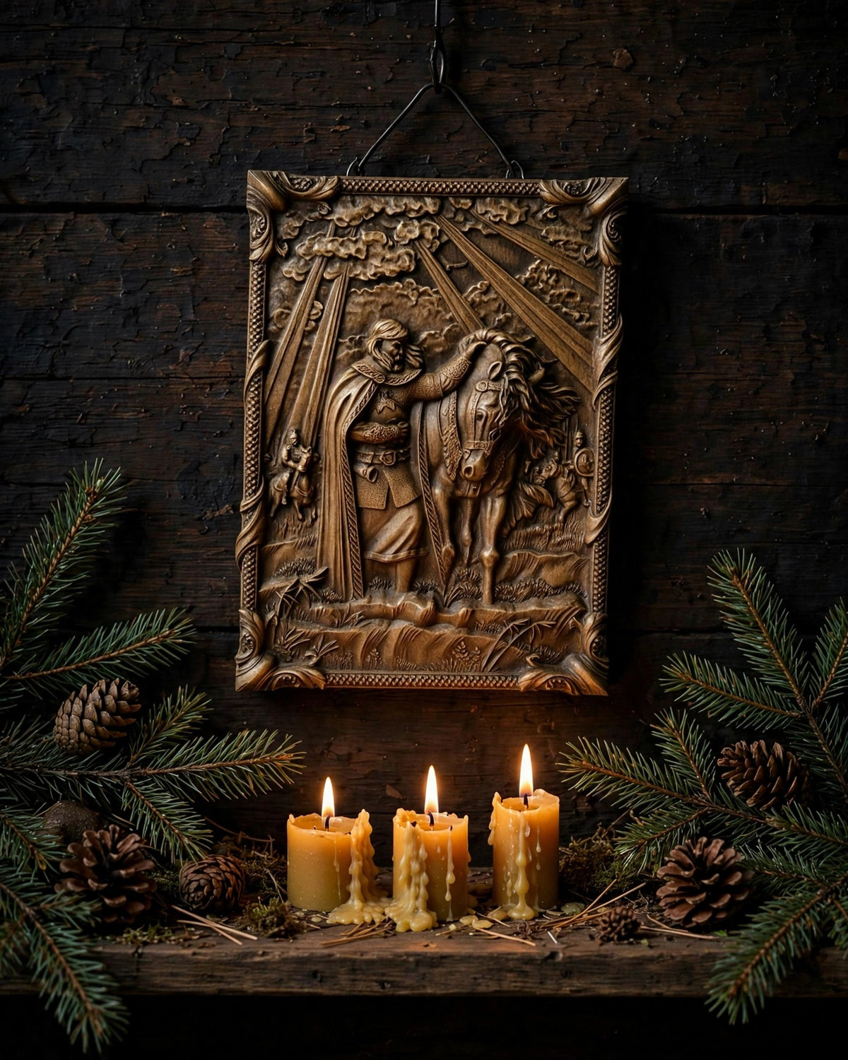 The Prophetic Oleg's Farewell to His Horse Wooden Wall Panel — Hand-Carved Wood Art