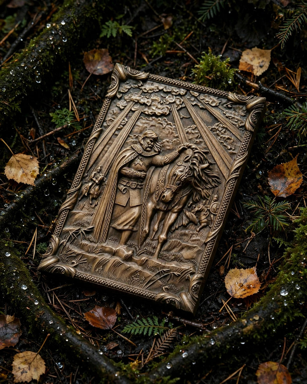 The Prophetic Oleg's Farewell to His Horse Wooden Wall Panel — Hand-Carved Wood Art