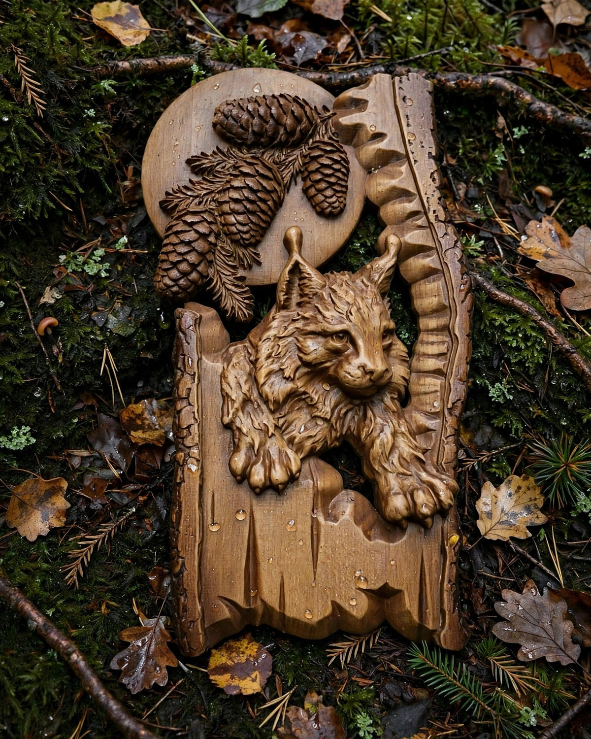 Lynx Wooden Wall Panel — Hand-Carved Wood Art
