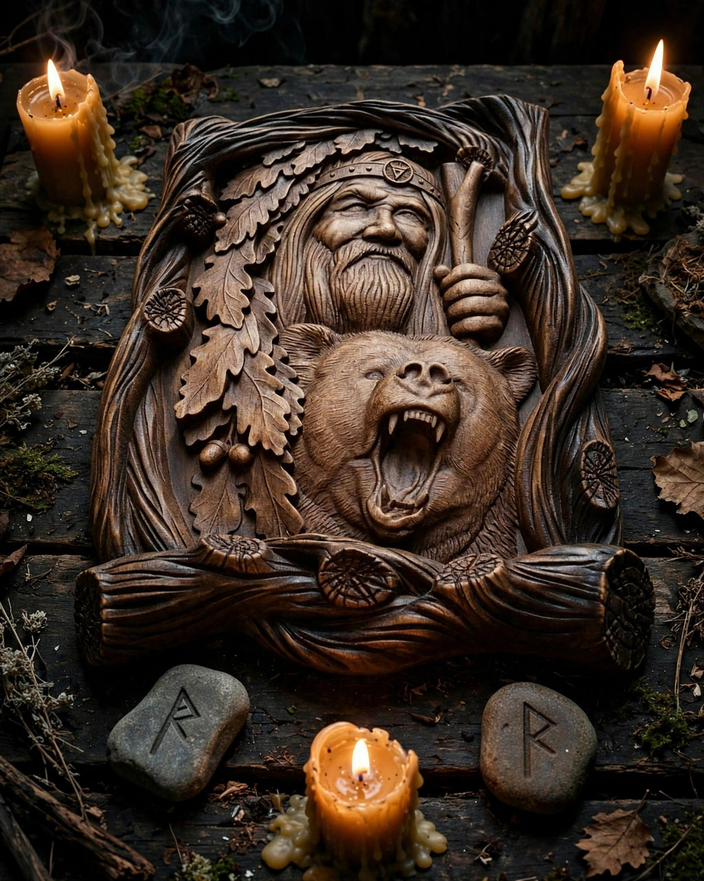God Veles Wooden Wall Panel — Hand-Carved Wood Art