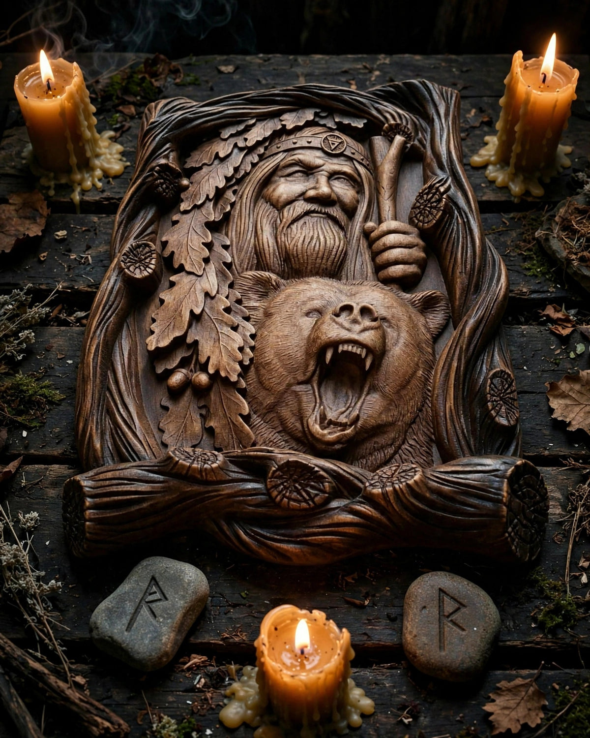 God Veles Wooden Wall Panel — Hand-Carved Wood Art