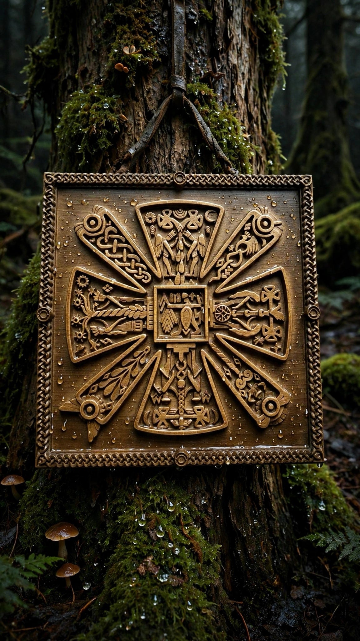 Slavic Kres Wooden Wall Panel — Hand-Carved Wood Art