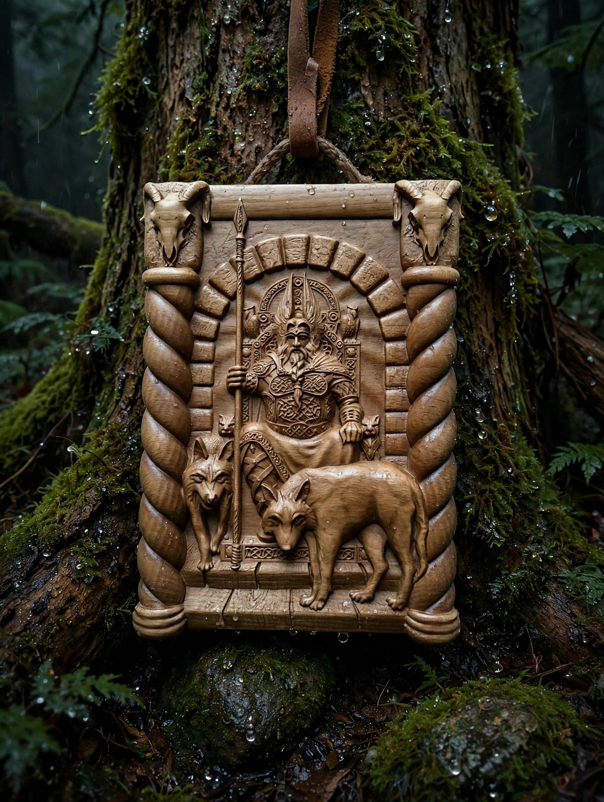 God Odin Wooden Wall Panel — Hand-Carved Wood Art