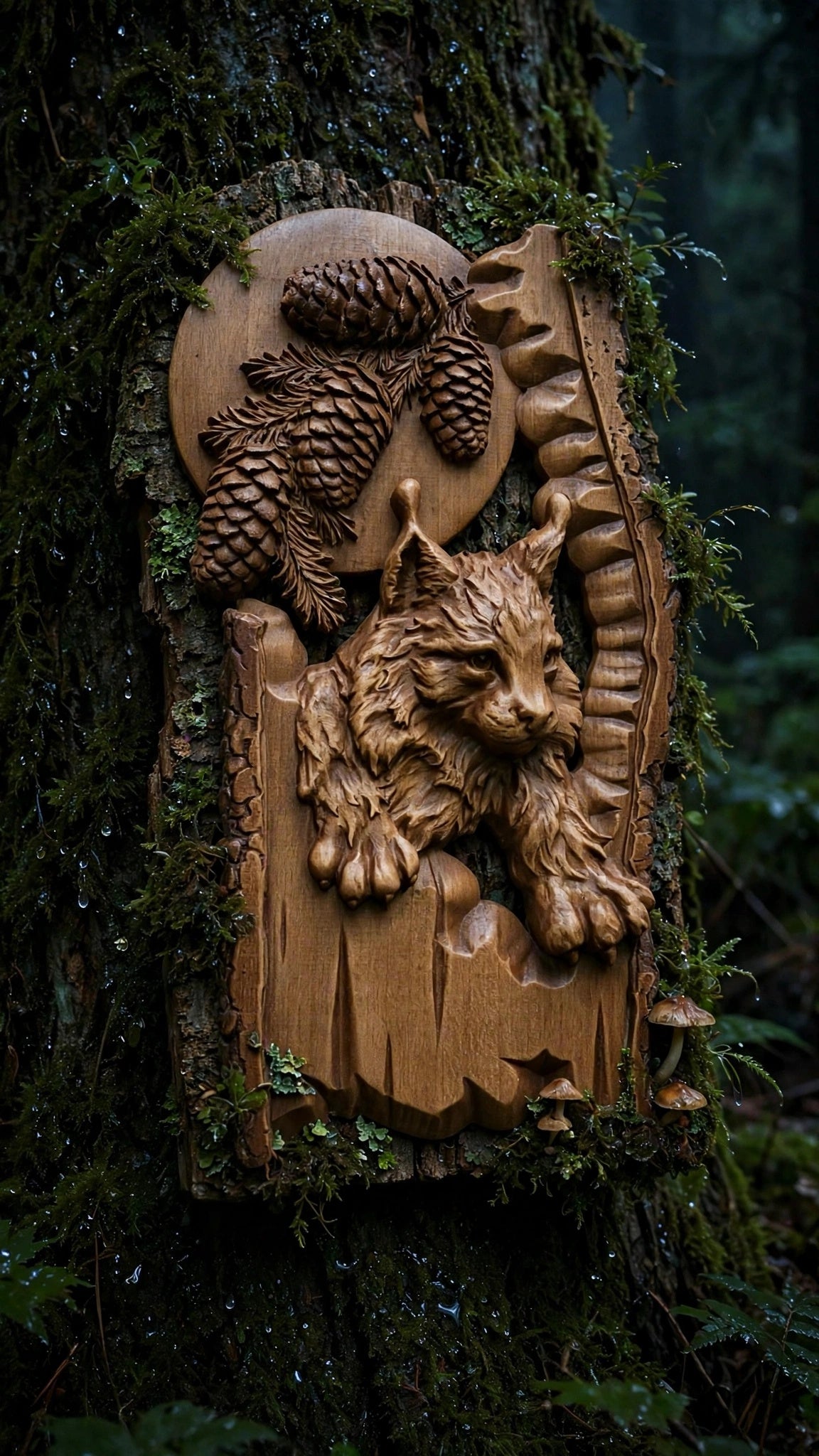 Lynx Wooden Wall Panel — Hand-Carved Wood Art