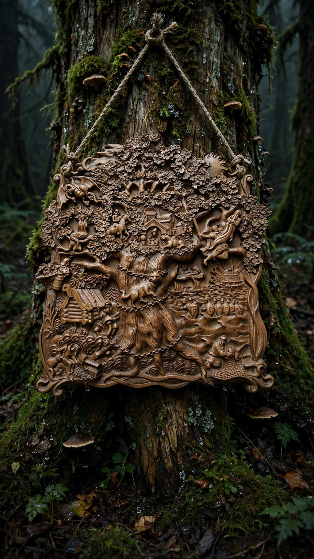 Lukomorye Wooden Wall Panel — Hand-Carved Wood Art