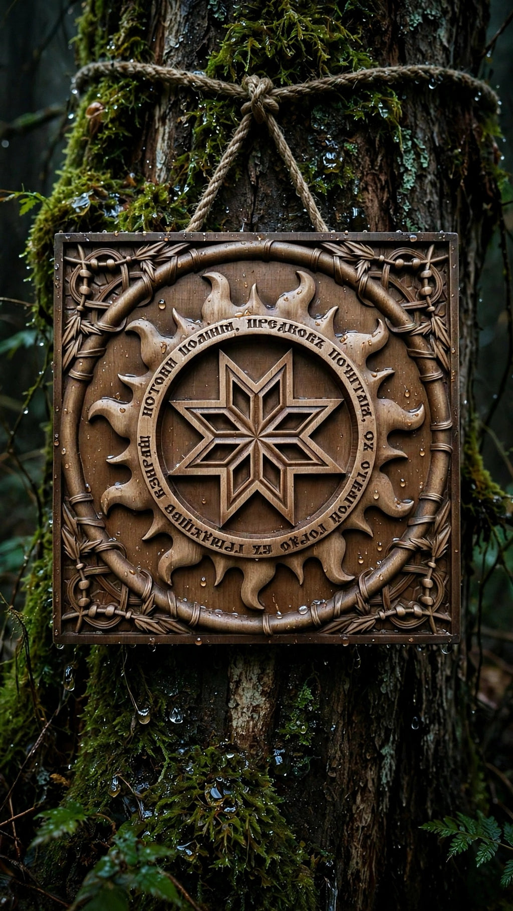 Alatyr Wooden Wall Panel — Hand-Carved Wood Art