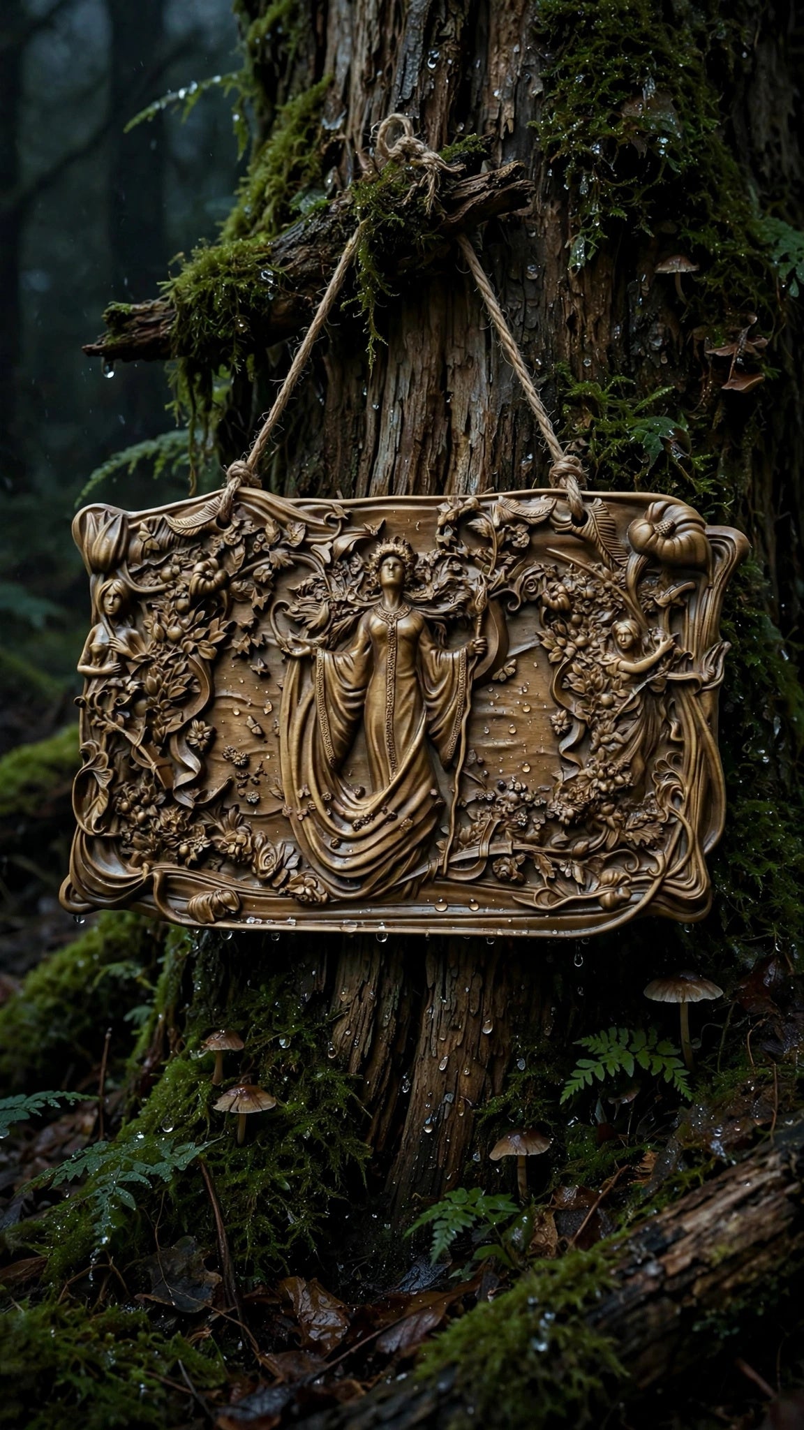 Slavic Goddess Zhiva Wooden Wall Panel — Hand-Carved Wood Art