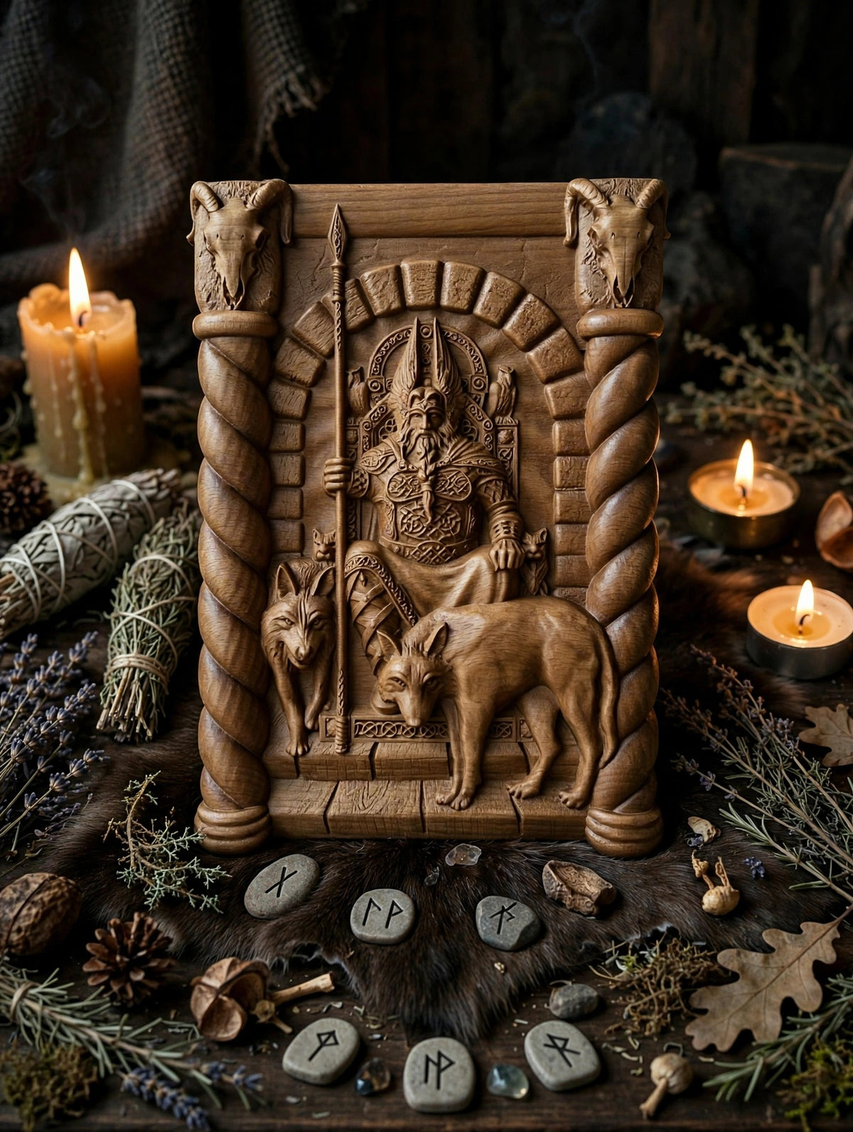 God Odin Wooden Wall Panel — Hand-Carved Wood Art
