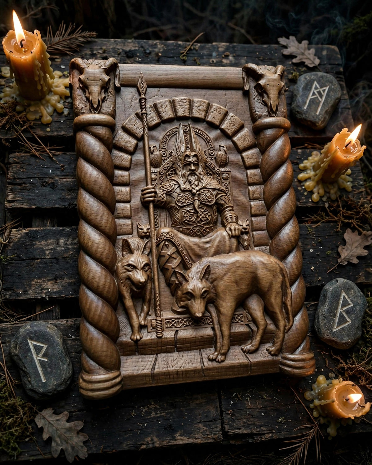 God Odin Wooden Wall Panel — Hand-Carved Wood Art