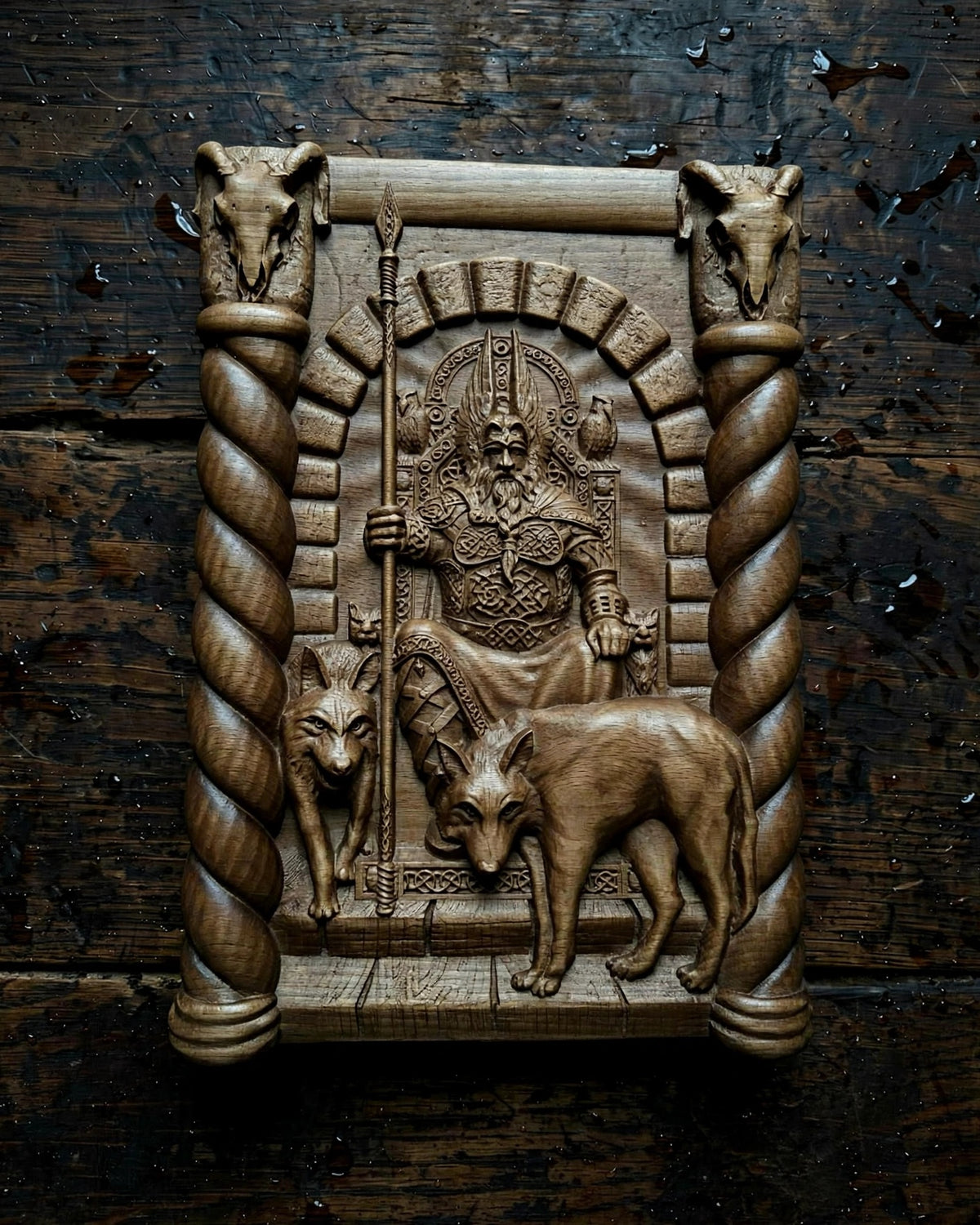 God Odin Wooden Wall Panel — Hand-Carved Wood Art