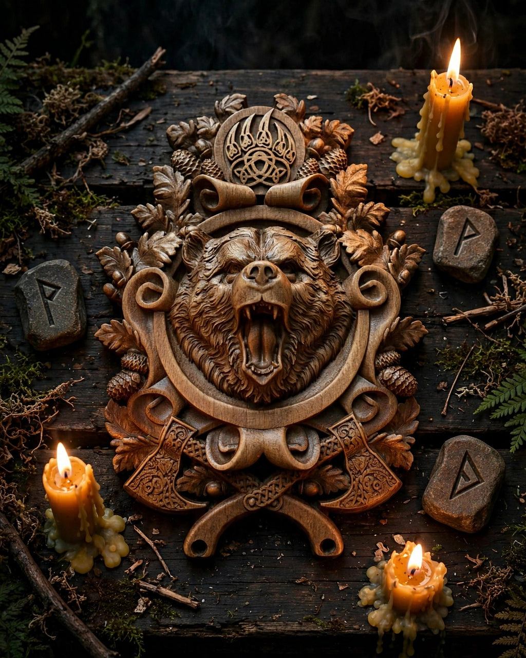 Beast of Veles Wooden Wall Panel — Hand-Carved Wood Art