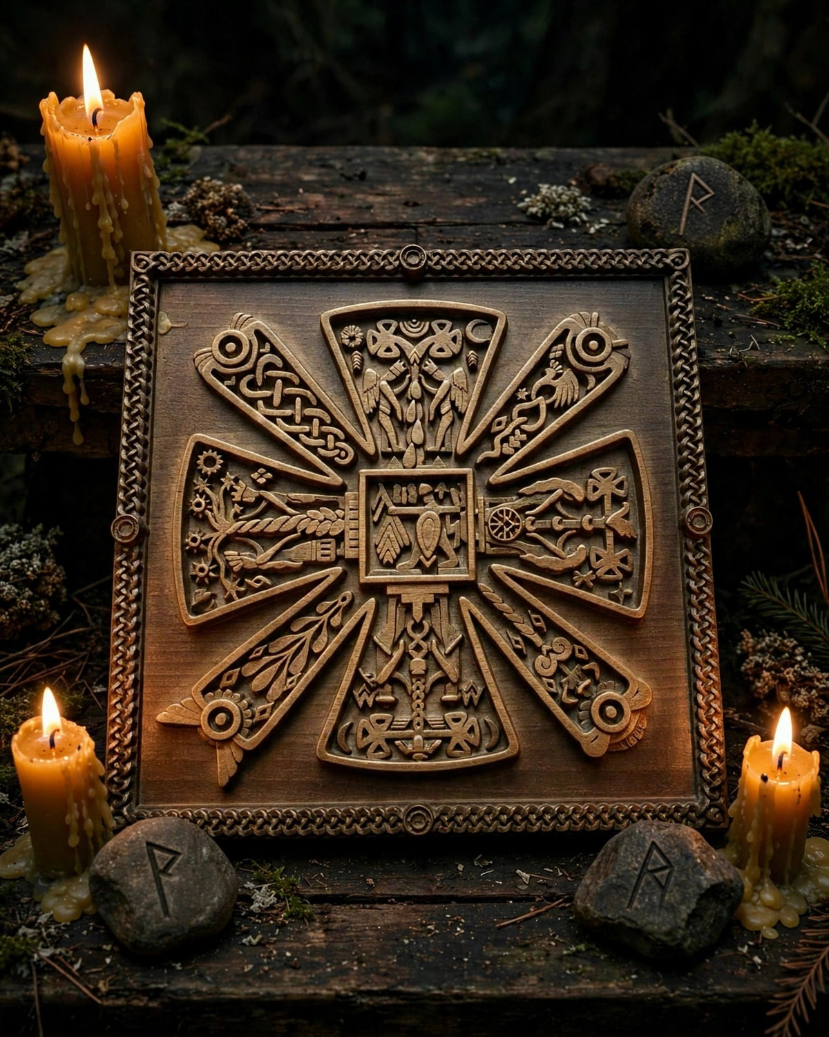 Slavic Kres Wooden Wall Panel — Hand-Carved Wood Art