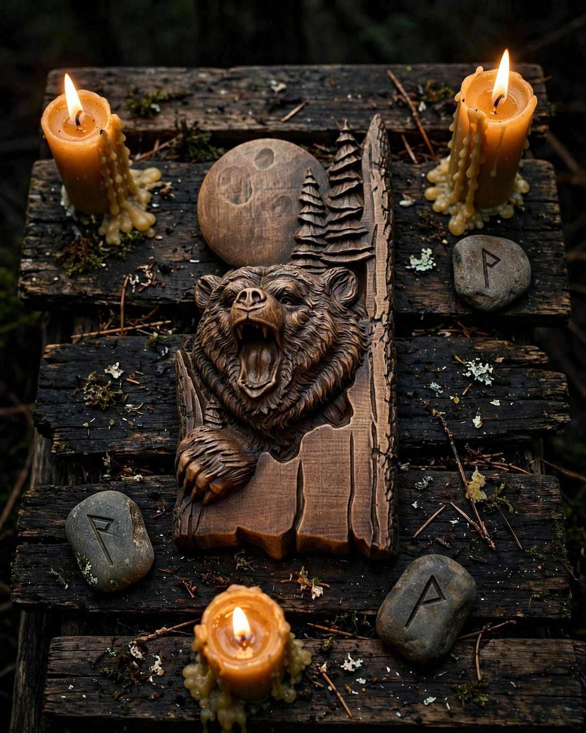 Bear Wooden Wall Panel — Hand-Carved Wood Art