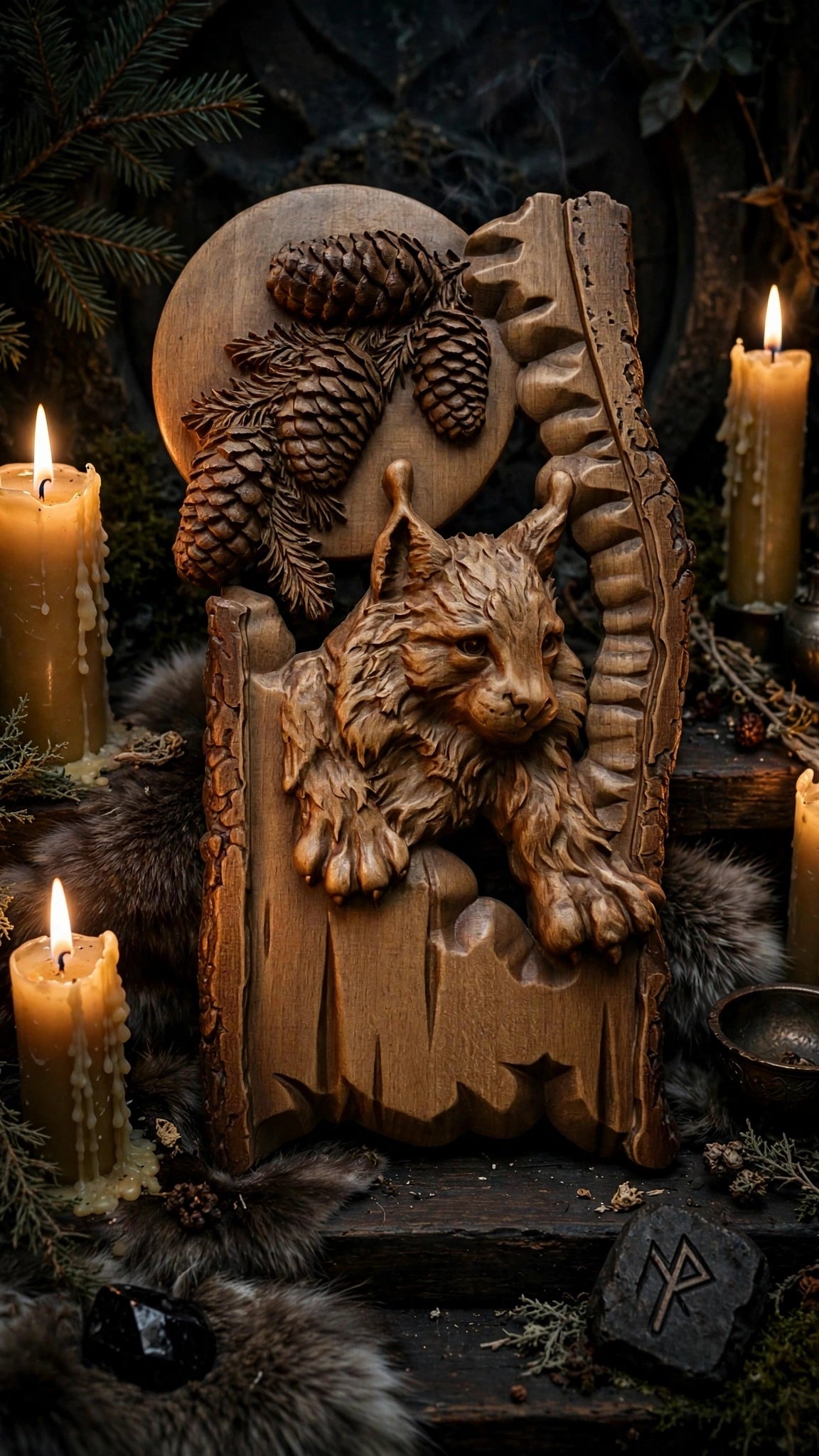 Lynx Wooden Wall Panel — Hand-Carved Wood Art