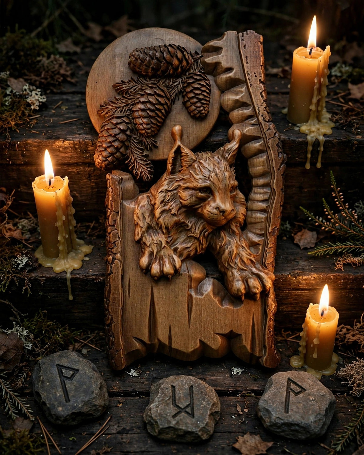 Lynx Wooden Wall Panel — Hand-Carved Wood Art