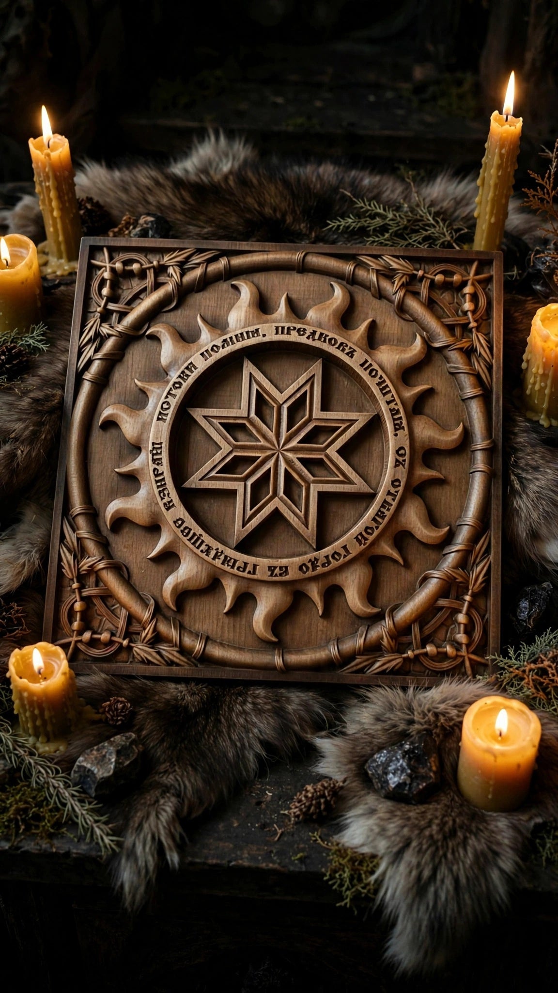 Alatyr Wooden Wall Panel — Hand-Carved Wood Art
