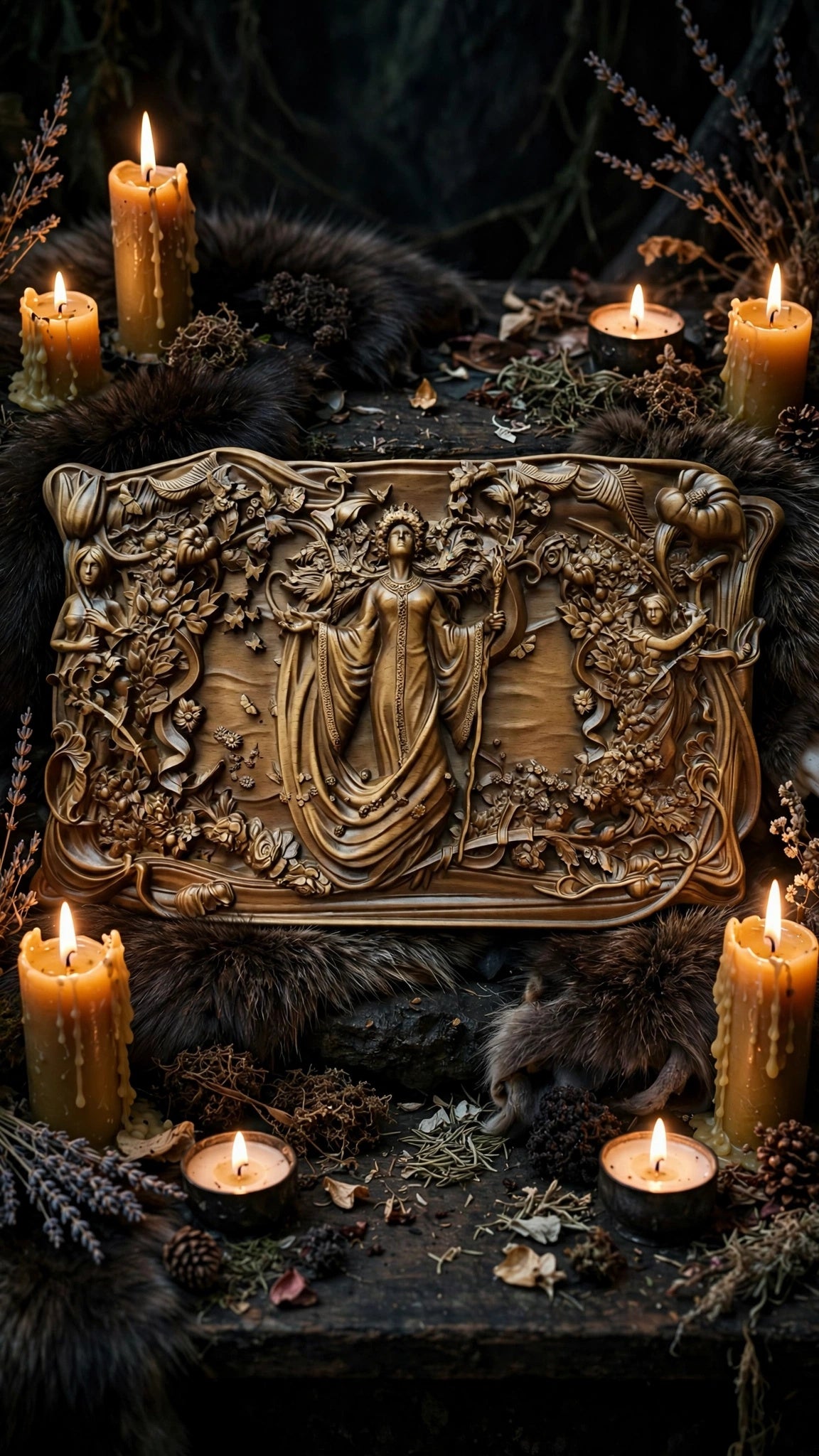 Slavic Goddess Zhiva Wooden Wall Panel — Hand-Carved Wood Art