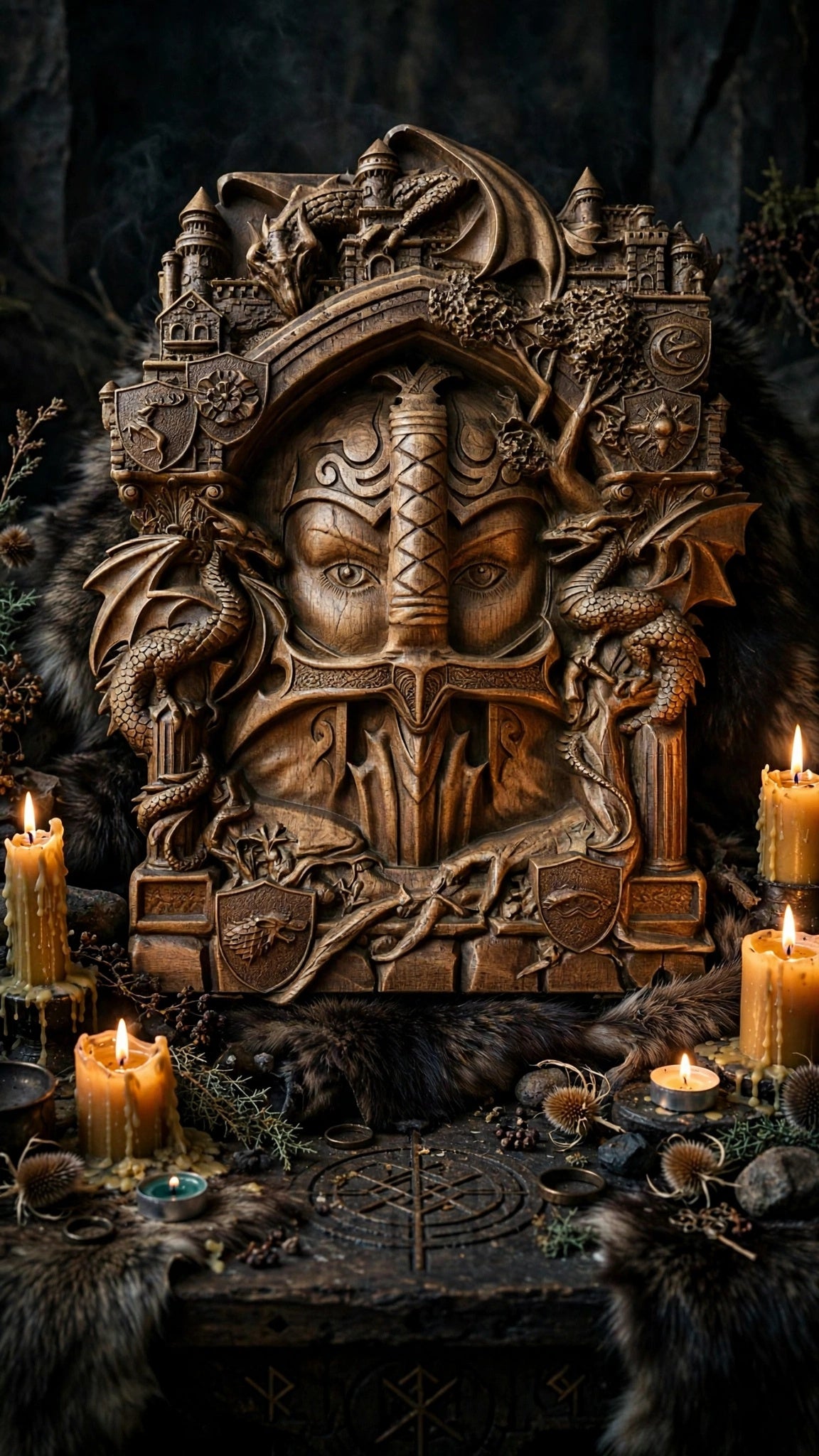 The Keepers (Guardians) Wooden Wall Panel — Hand-Carved Wood Art