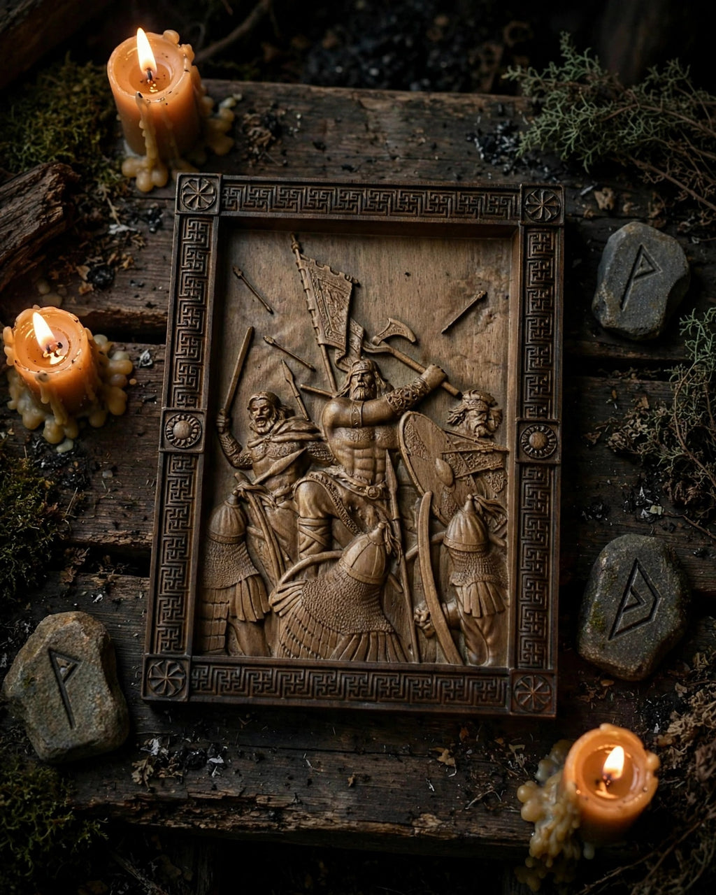 Druzhina (Warrior Retinue) Wooden Wall Panel — Hand-Carved Wood Art
