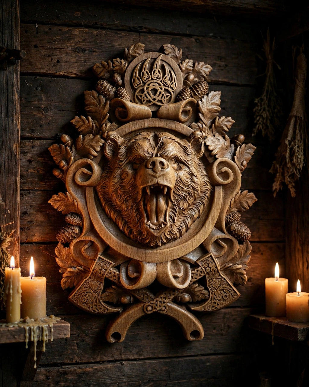 Beast of Veles Wooden Wall Panel — Hand-Carved Wood Art
