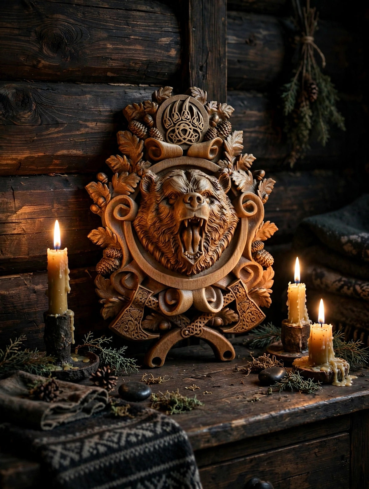 Beast of Veles Wooden Wall Panel — Hand-Carved Wood Art