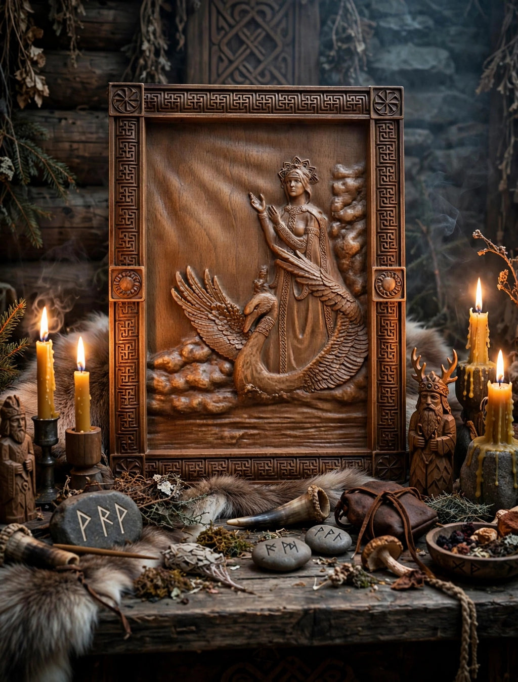 Goddess Lada Wooden Wall Panel — Hand-Carved Wood Art