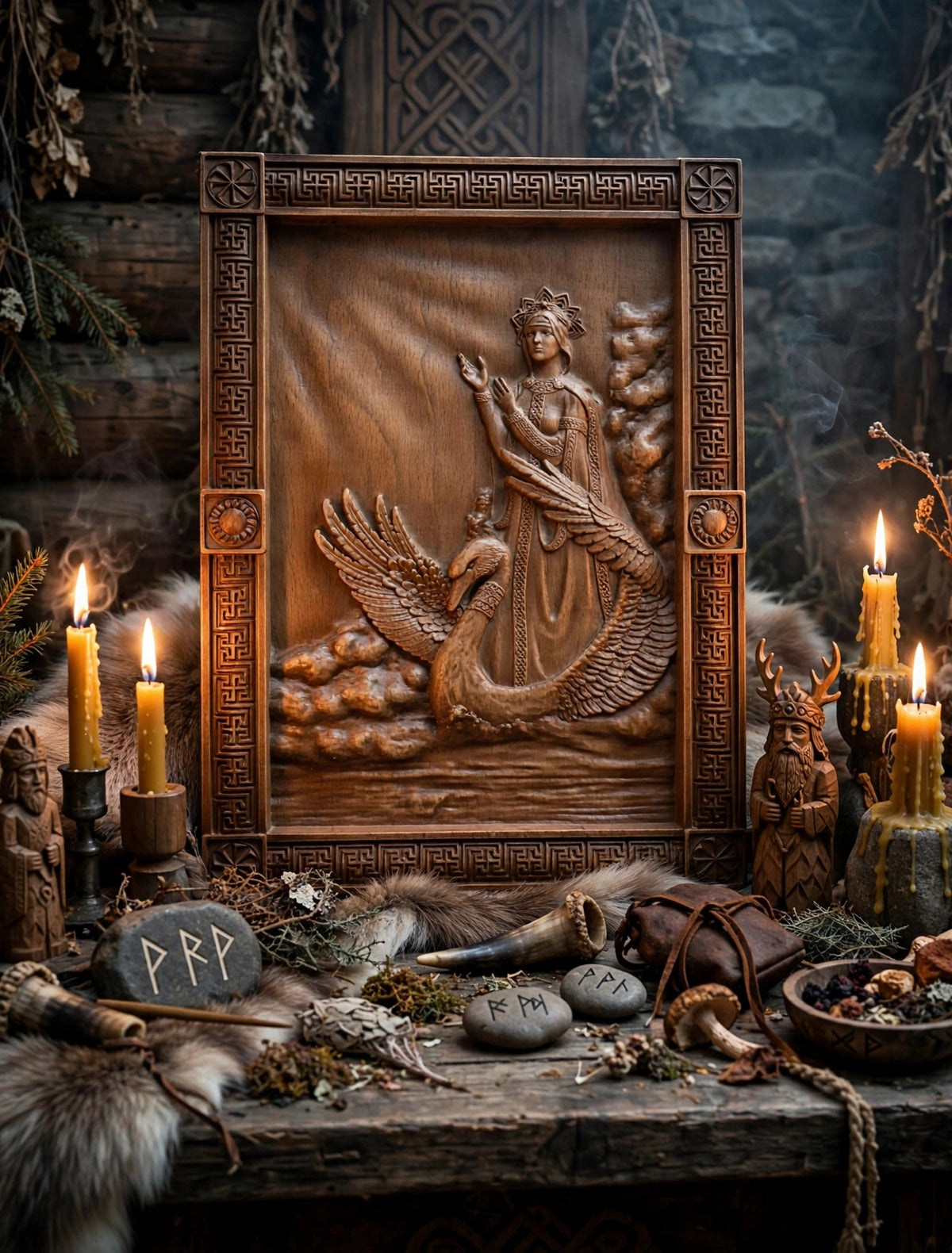 Goddess Lada Wooden Wall Panel — Hand-Carved Wood Art