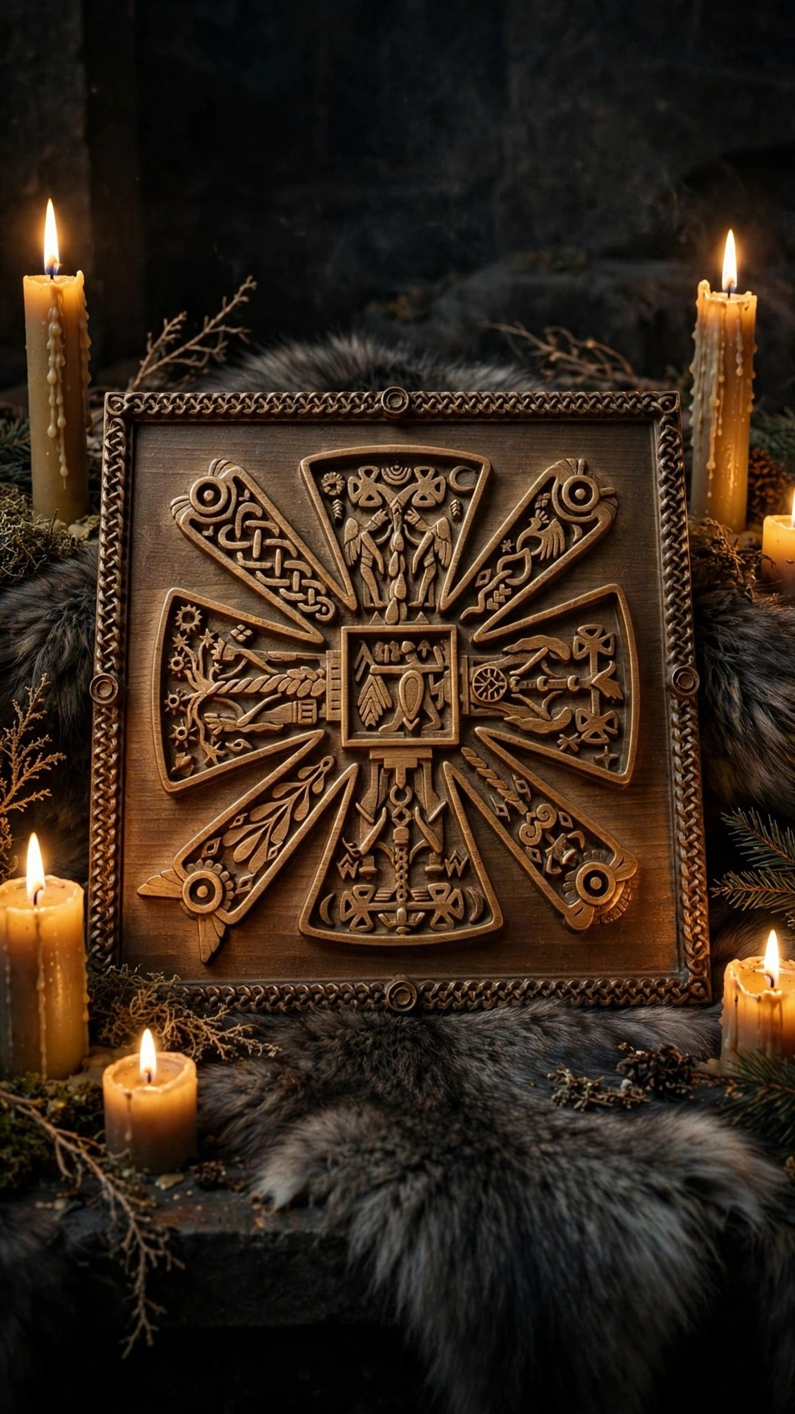 Slavic Kres Wooden Wall Panel — Hand-Carved Wood Art