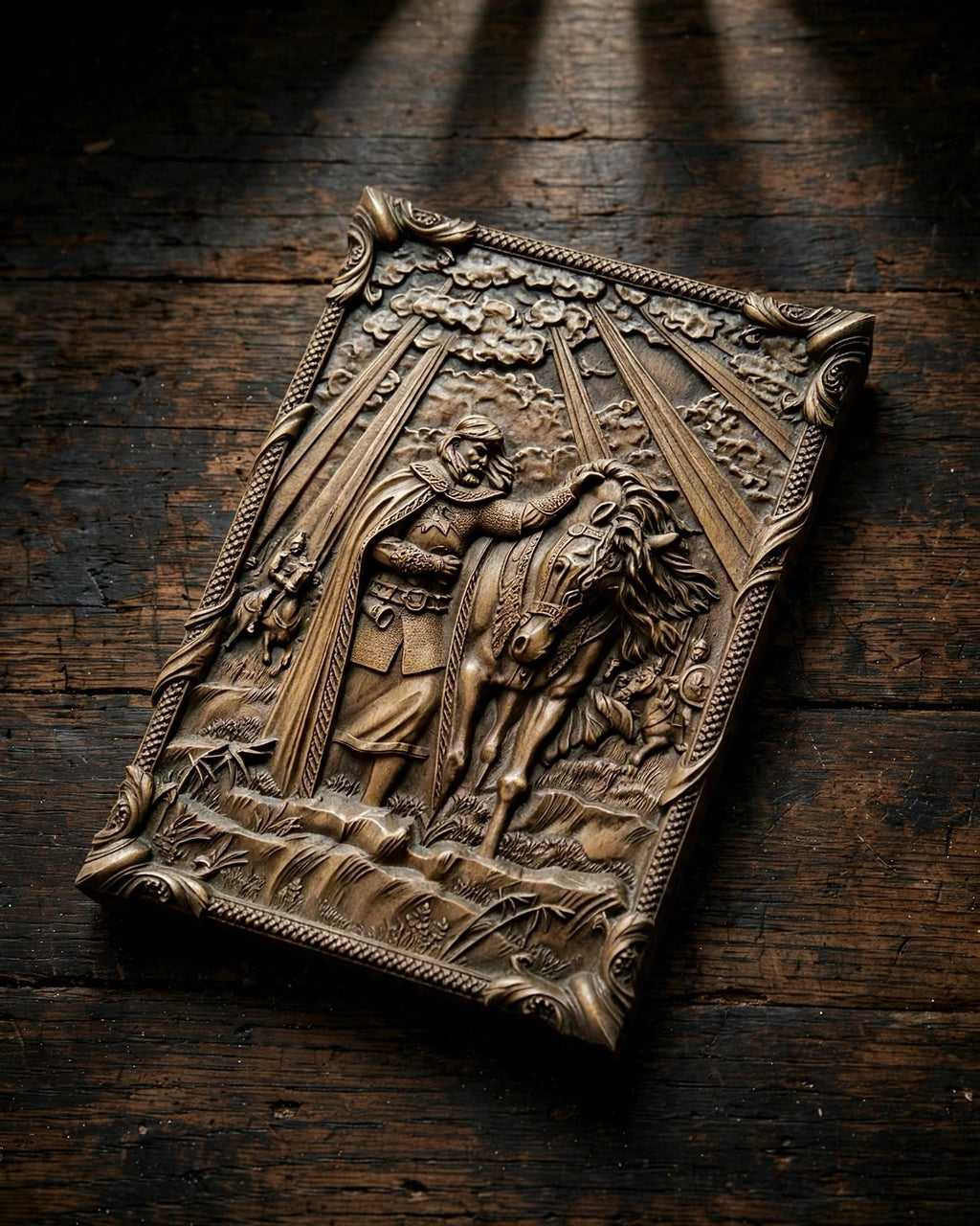 The Prophetic Oleg's Farewell to His Horse Wooden Wall Panel — Hand-Carved Wood Art