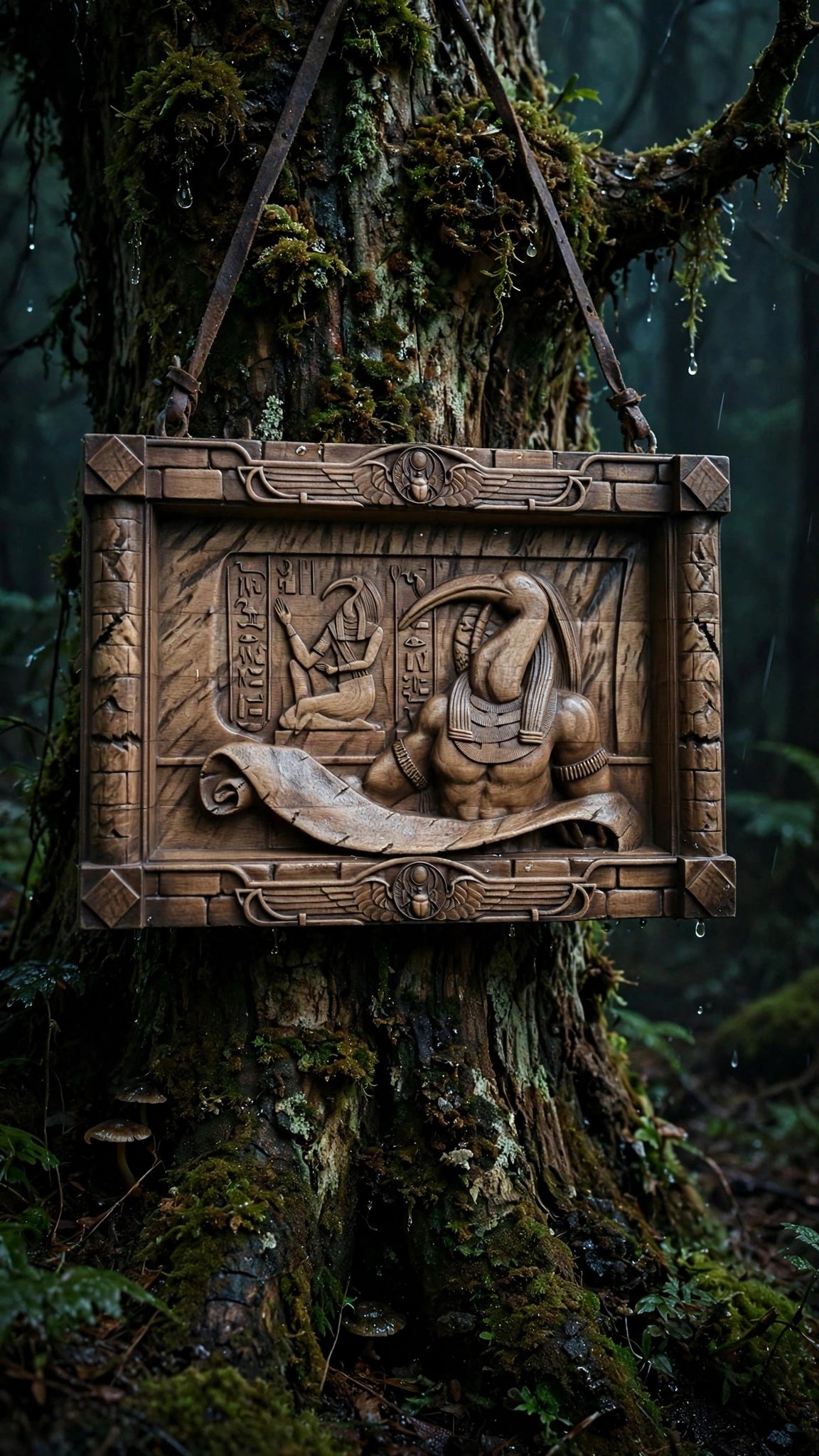 Egyptian God Thoth Wooden Wall Panel — Hand-Carved Wood Art