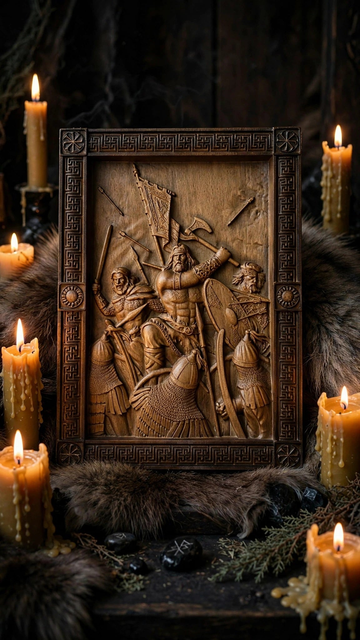 Druzhina (Warrior Retinue) Wooden Wall Panel — Hand-Carved Wood Art