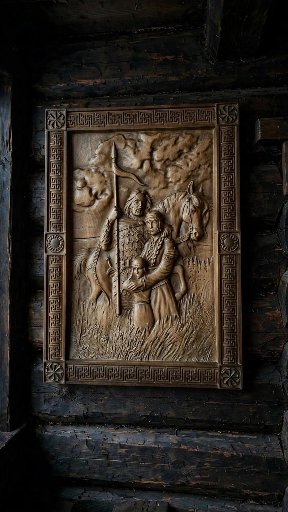Rus Native (Rus Iskonnaya) Wooden Wall Panel — Hand-Carved Wood Art