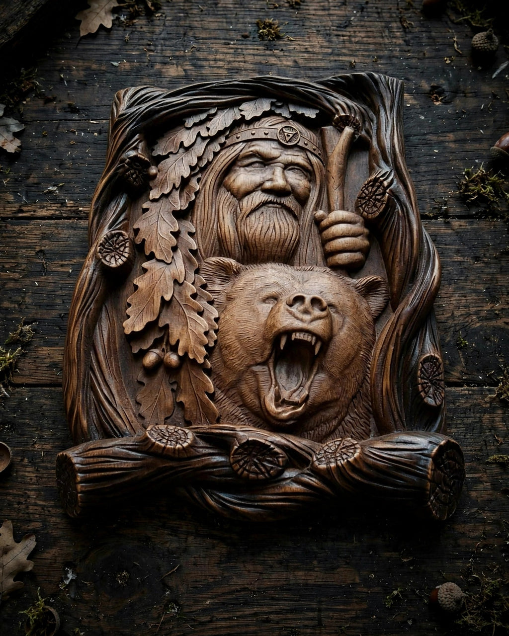 God Veles Wooden Wall Panel — Hand-Carved Wood Art
