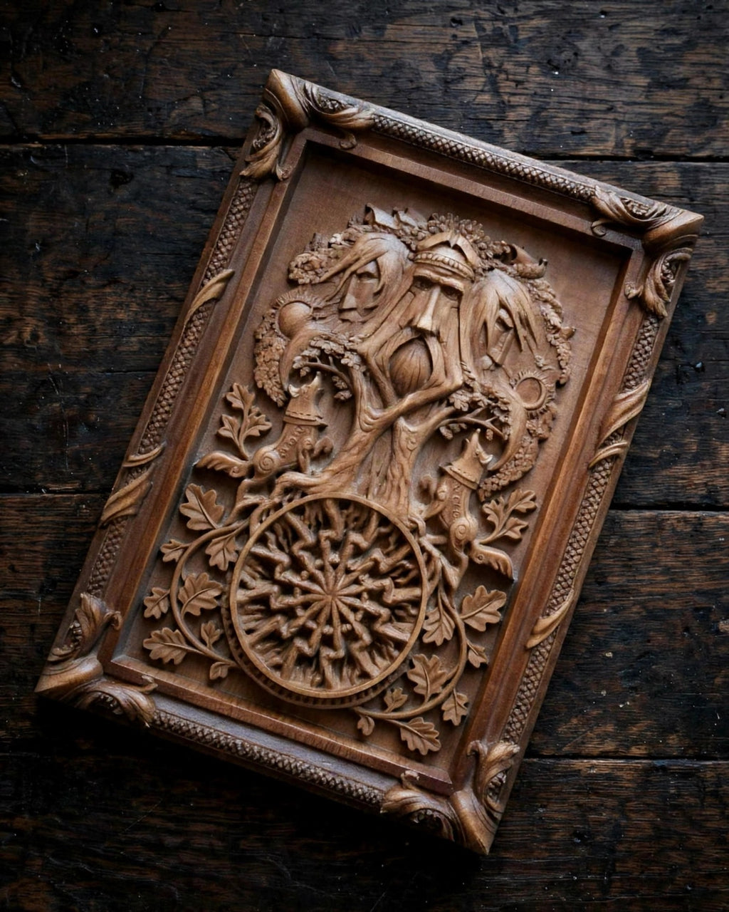Tree of Ancestors Wooden Wall Panel — Hand-Carved Wood Art