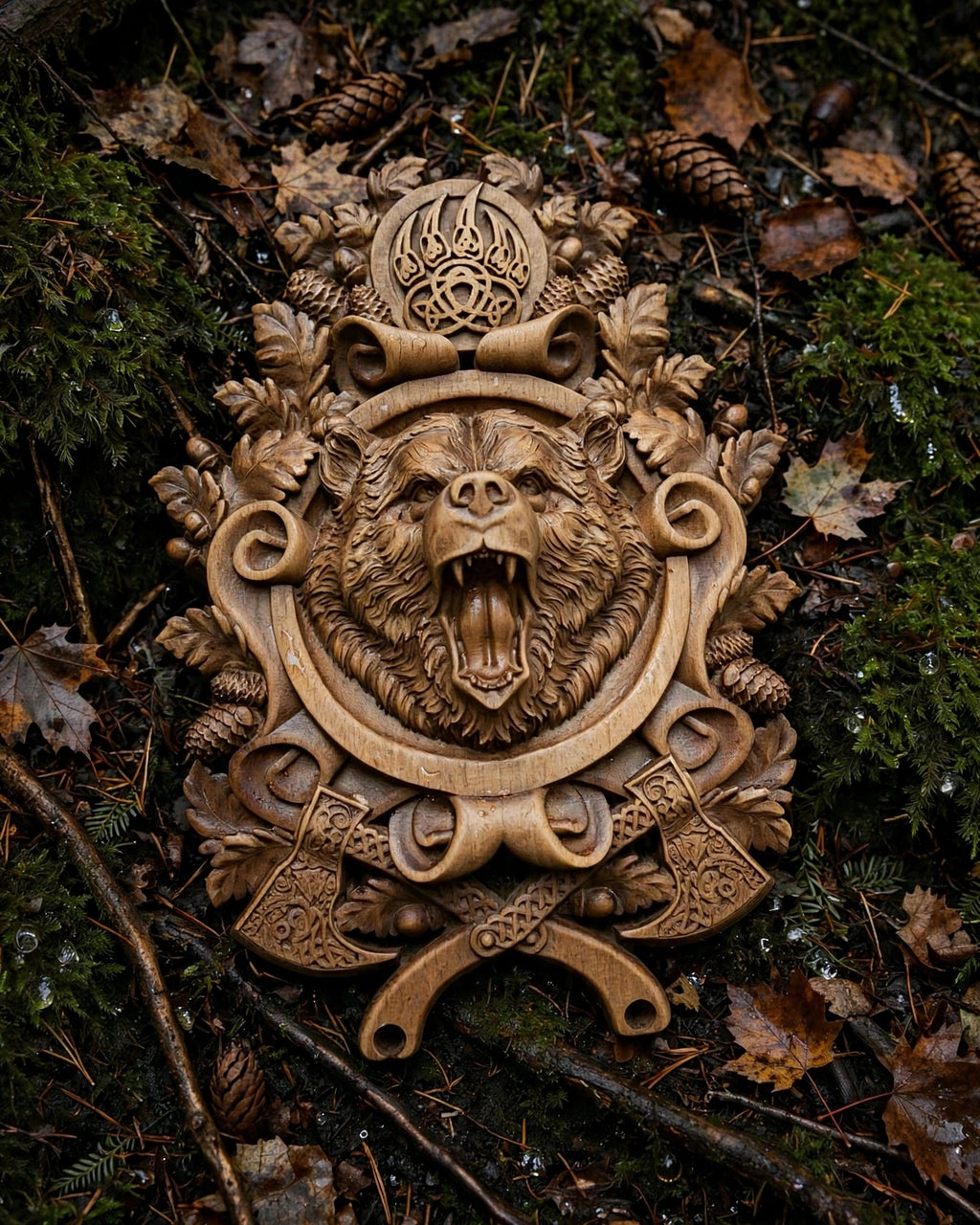Beast of Veles Wooden Wall Panel — Hand-Carved Wood Art
