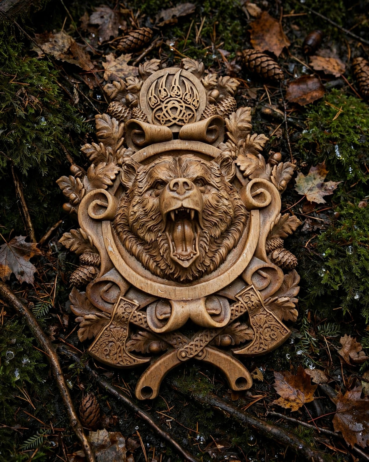 Beast of Veles Wooden Wall Panel — Hand-Carved Wood Art