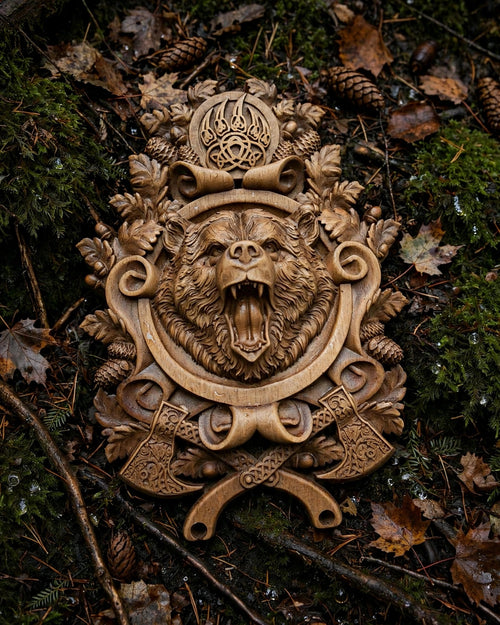 Beast of Veles Wooden Wall Panel — Hand-Carved Wood Art