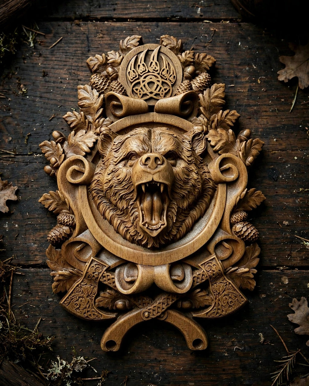 Beast of Veles Wooden Wall Panel — Hand-Carved Wood Art