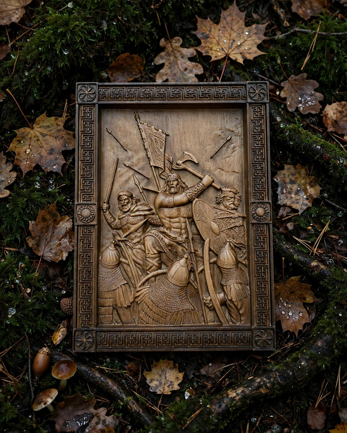 Druzhina (Warrior Retinue) Wooden Wall Panel — Hand-Carved Wood Art