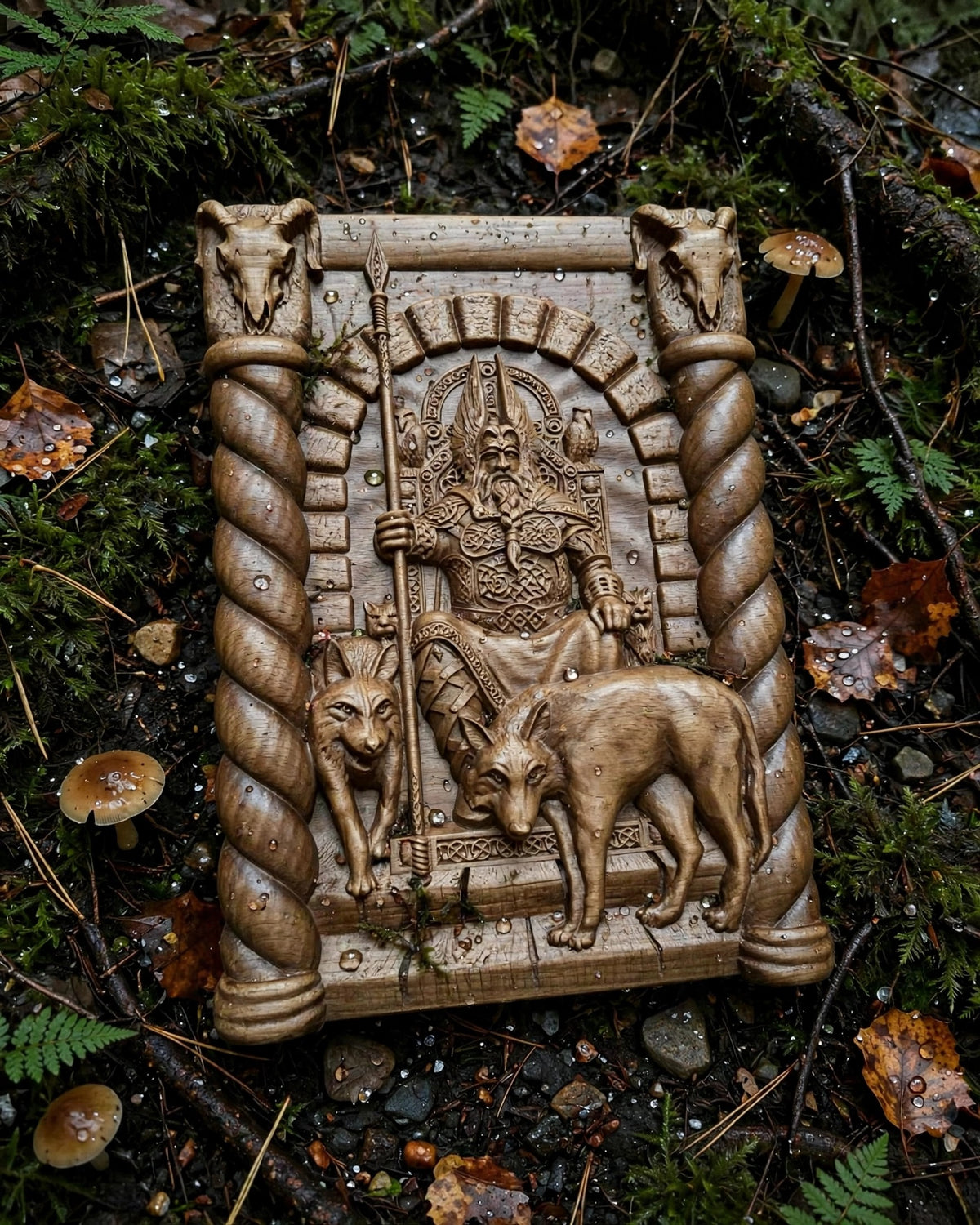 God Odin Wooden Wall Panel — Hand-Carved Wood Art
