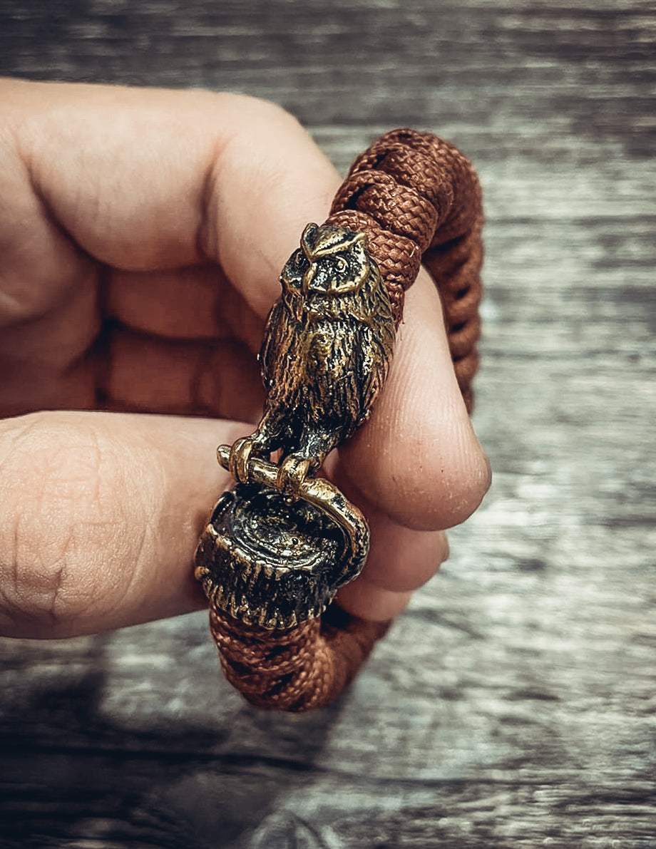Owl Bracelet, Paracord and Bronze